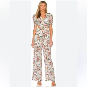 NWT Saloni Lea silk floral front twist cut out jumpsuit Size 0